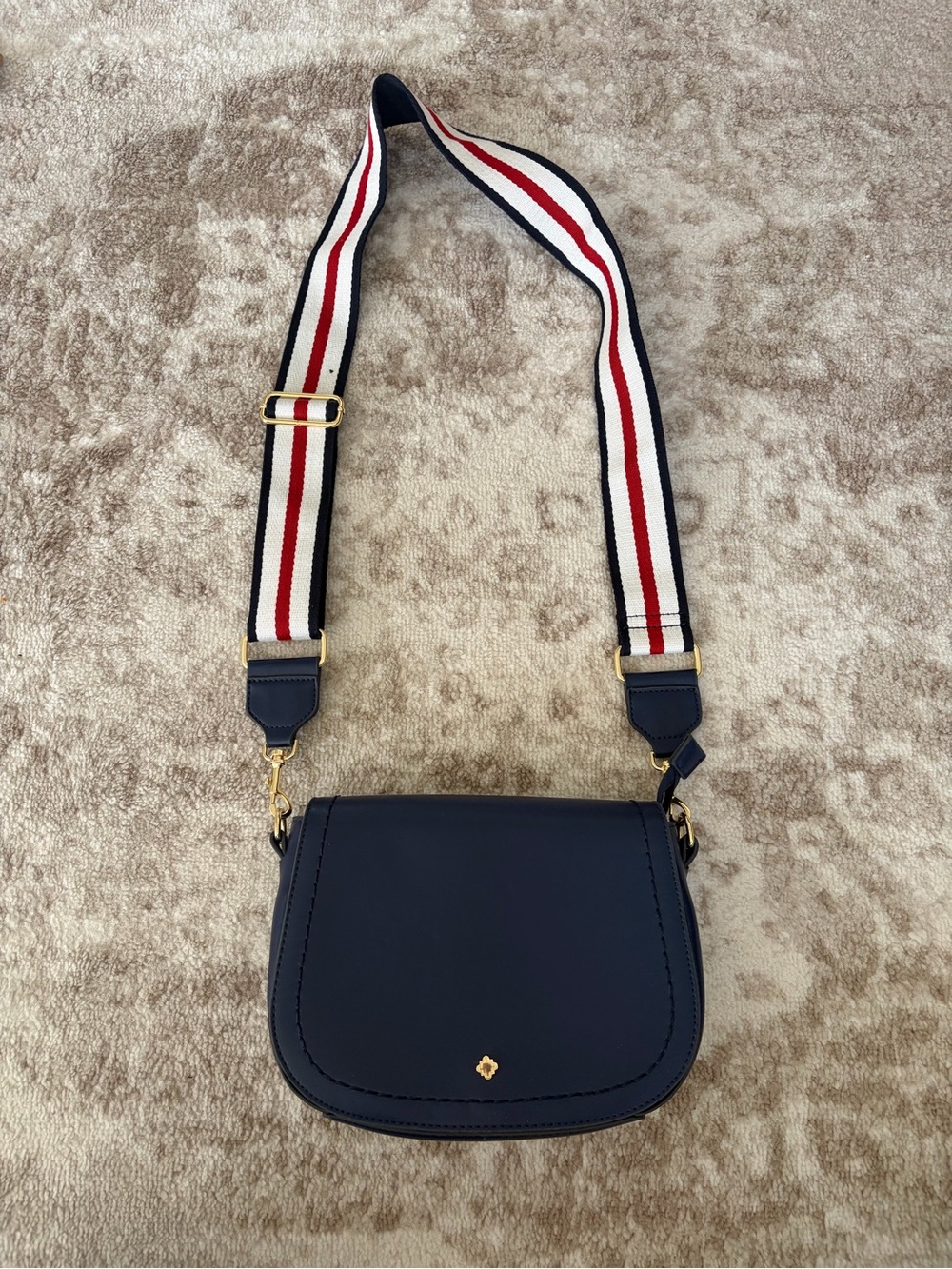 Crown + Ivy Navy Crossbody Saddle Bag with Striped Adjustable Strap